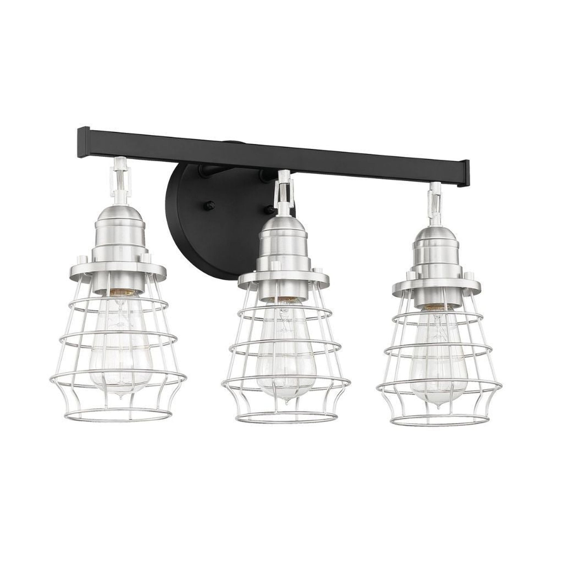 Craftmade Thatcher 19" 3-Light Flat Black Vanity Light With Brushed Polished Nickel Metal Wire Shades