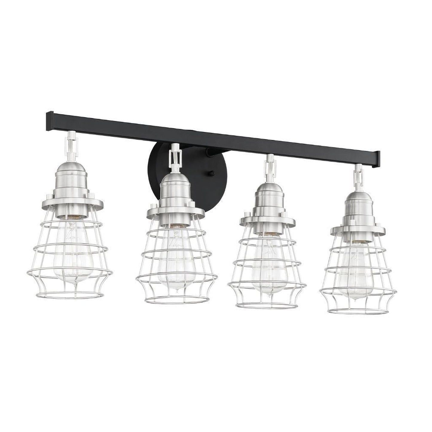 Craftmade Thatcher 26" 4-Light Flat Black Vanity Light With Brushed Polished Nickel Metal Wire Shades