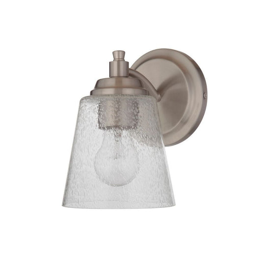 Craftmade Tyler 6" x 10" 1-Light Brushed Polished Nickel Wall Sconce With Clear Seeded Glass Shade