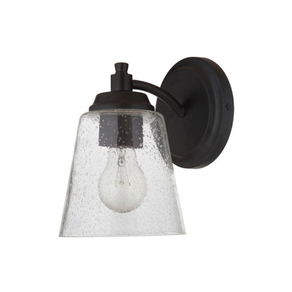 Craftmade Tyler 6" x 10" 1-Light FLat Black Wall Sconce With Clear Seeded Glass Shade