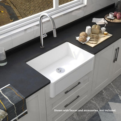 DeerValley DV-1K016 19" x 30" x 10" White Ceramic Farmhouse Single Kitchen Sink With Apron Front Designed