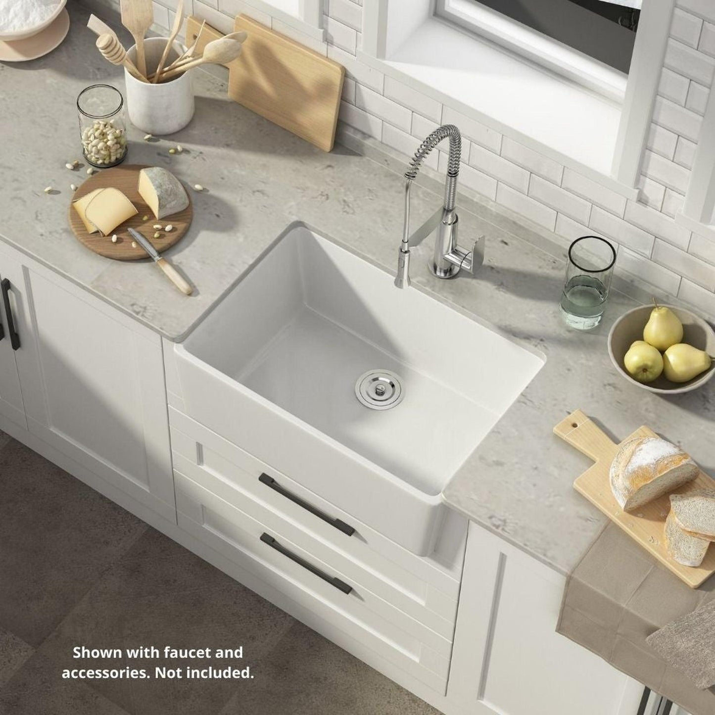 DeerValley DV-1K116 16" x 22" x 8" White Ceramic Farmhouse Single Kitchen Sink With Apron Front Designed