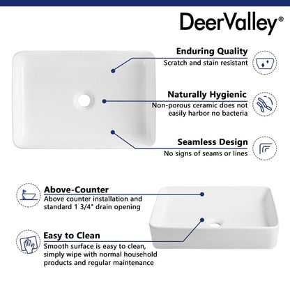 DeerValley DV-1V032 14" x 20" x 4" White Rectangular Ceramic Vessel Sink