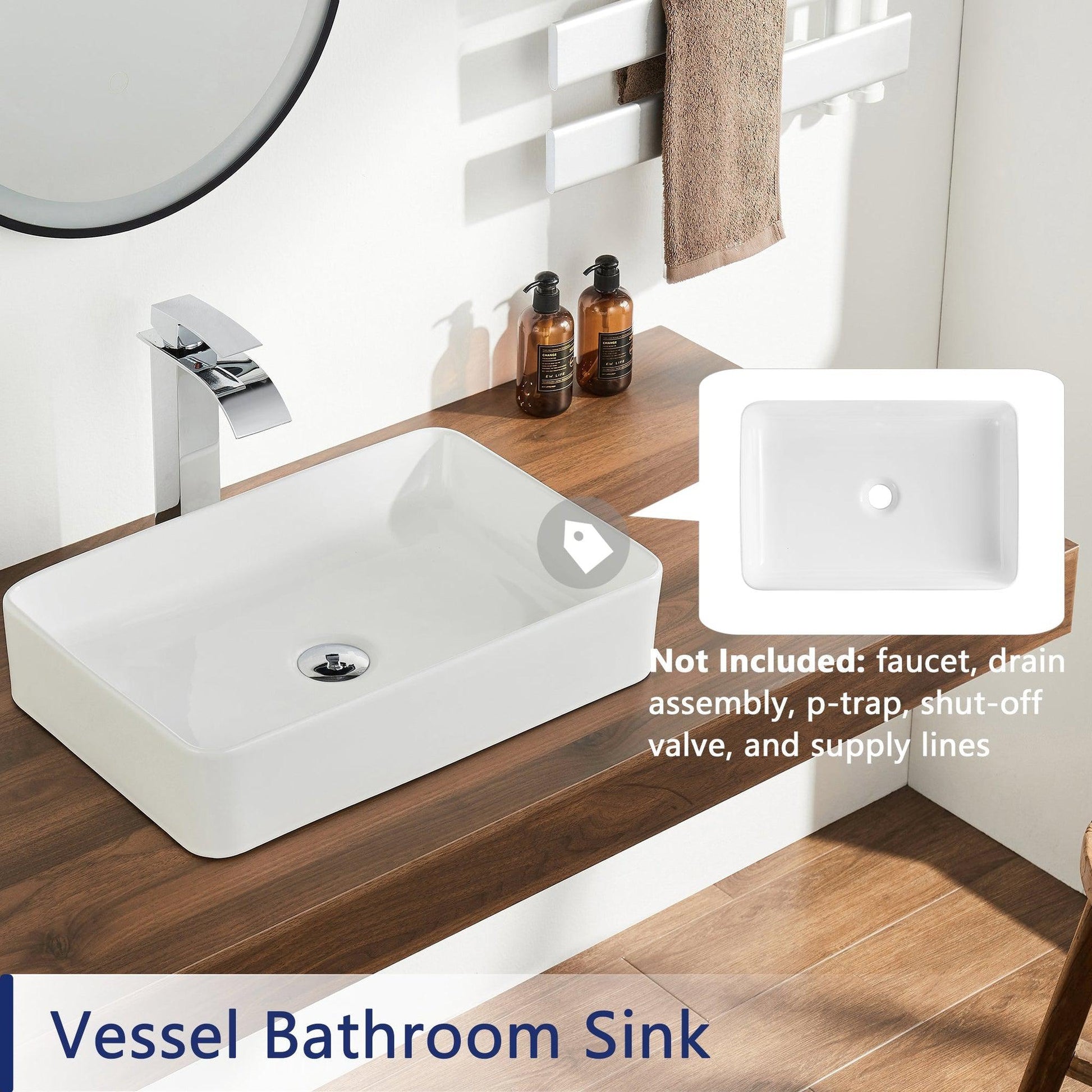 Bathroom Vessel Sink - Logmey 19x15 Inch Rectangle Modern Sink White
