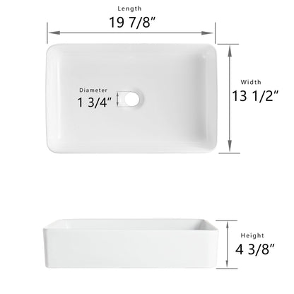 DeerValley DV-1V032 14" x 20" x 4" White Rectangular Ceramic Vessel Sink