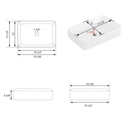 DeerValley DV-1V032 14" x 20" x 4" White Rectangular Ceramic Vessel Sink