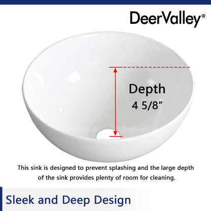 DeerValley DV-1V061 13" x 13" x 5.5" White Round Ceramic Vessel Sink