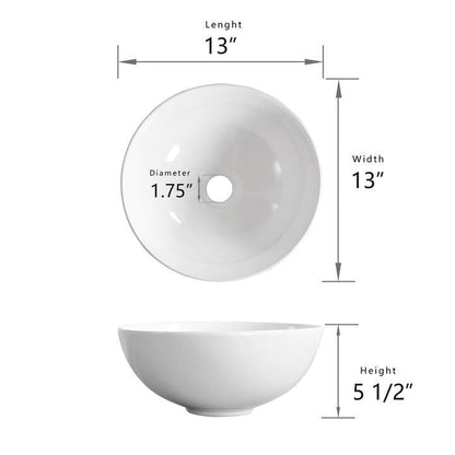 DeerValley DV-1V061 13" x 13" x 5.5" White Round Ceramic Vessel Sink