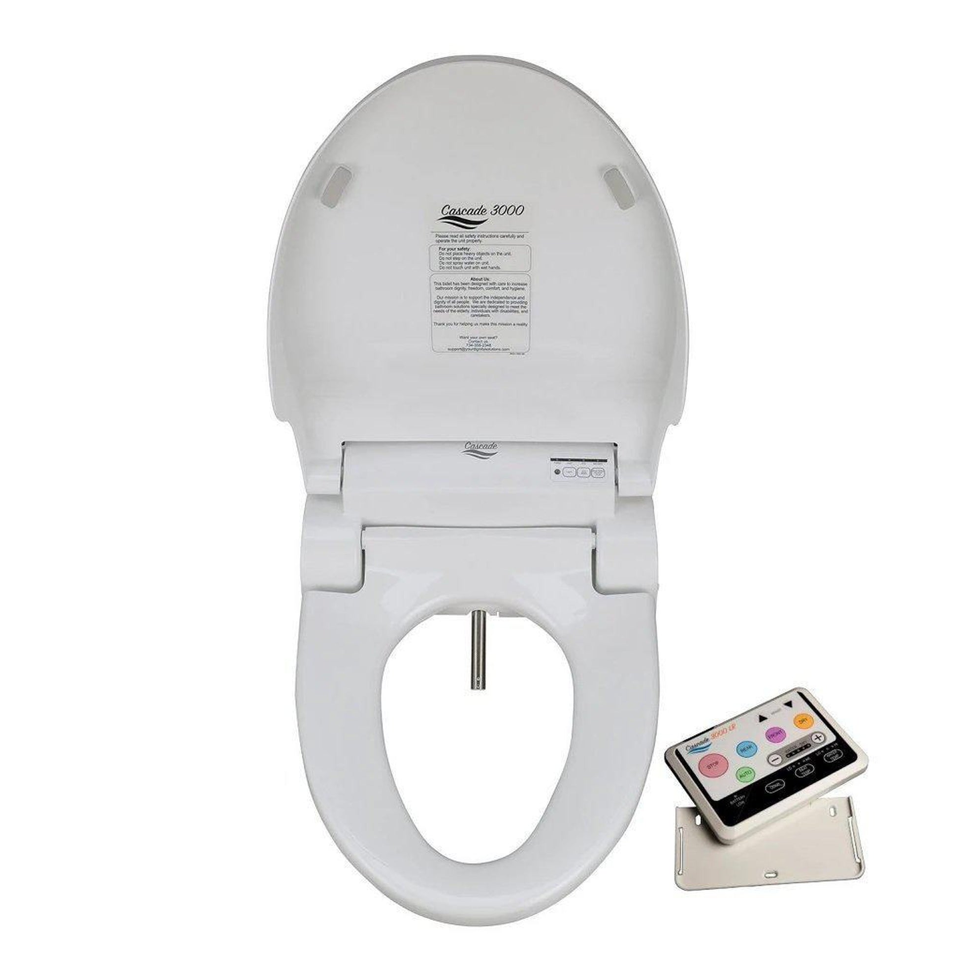 Dignity Solutions Cascade 3000 21" Elongated White Electric Bidet Toilet Seat With Large Remote Control