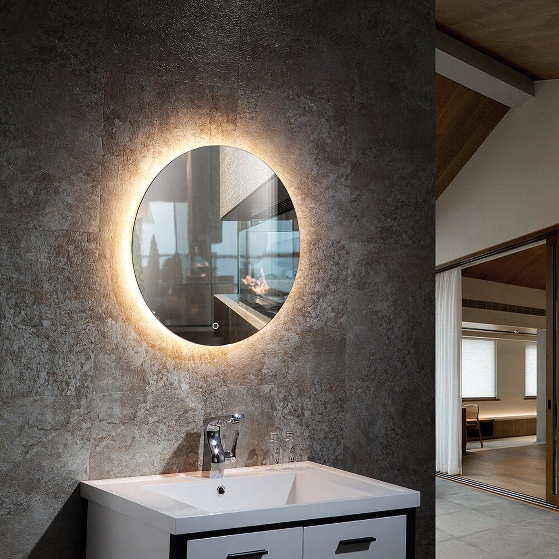 Half Moon Frameless Backlit Bathroom Mirror Smart Led Light Wall