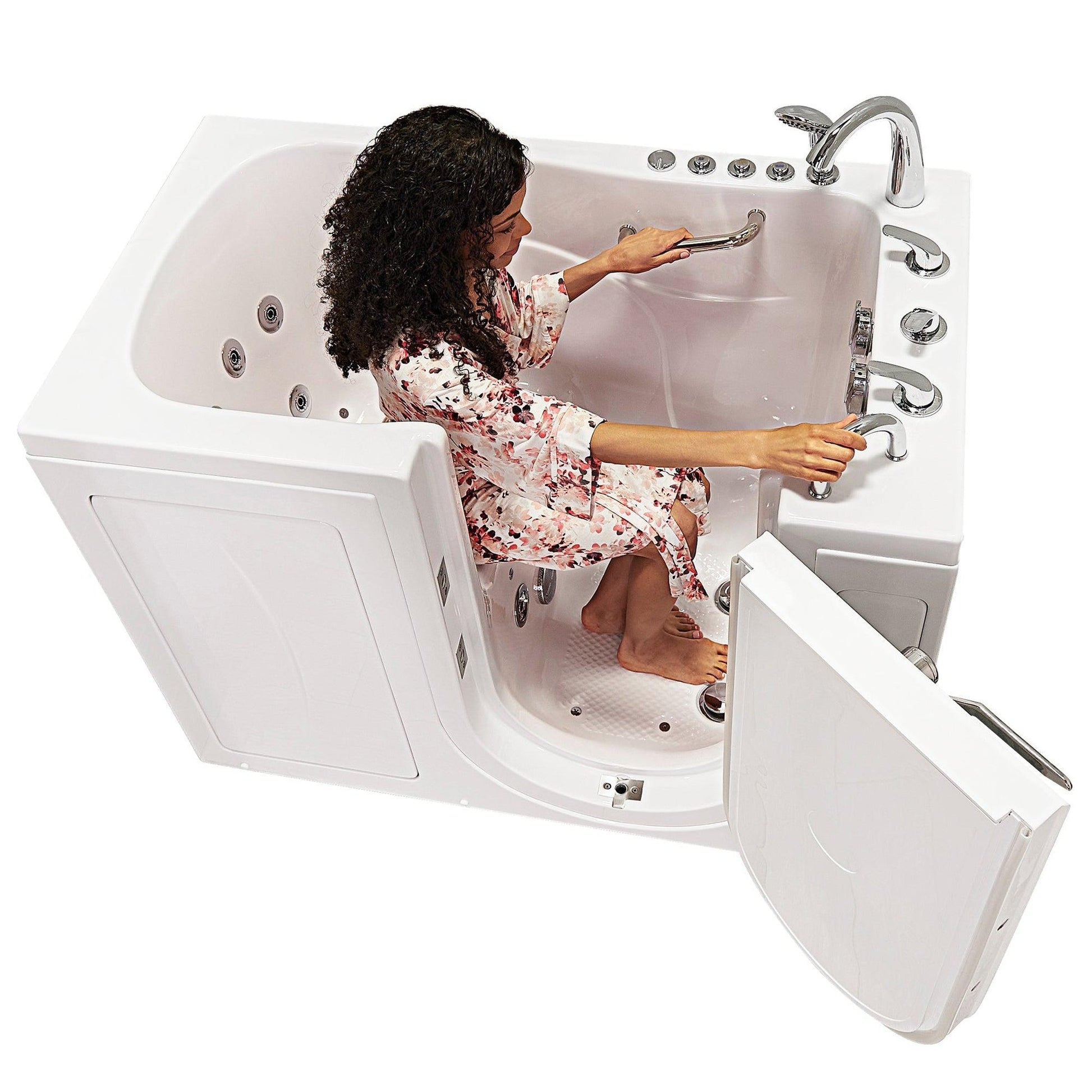 Ella's Bubbles Capri 30" x 52" White Acrylic Air and Hydro Massage Walk-In Bathtub With 5-Piece Fast Fill Faucet, 2" Dual Drain and Left Outward Swing Door