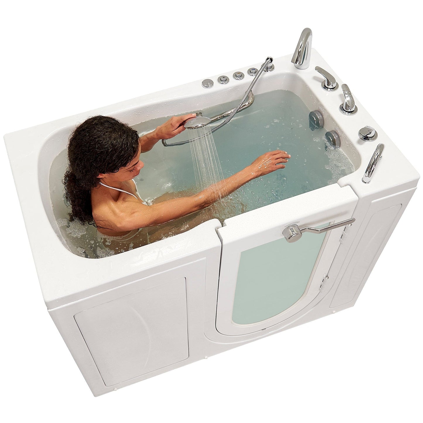 Ella's Bubbles Capri 30" x 52" White Acrylic Air and Hydro Massage Walk-In Bathtub With 5-Piece Fast Fill Faucet, 2" Dual Drain and Left Outward Swing Door