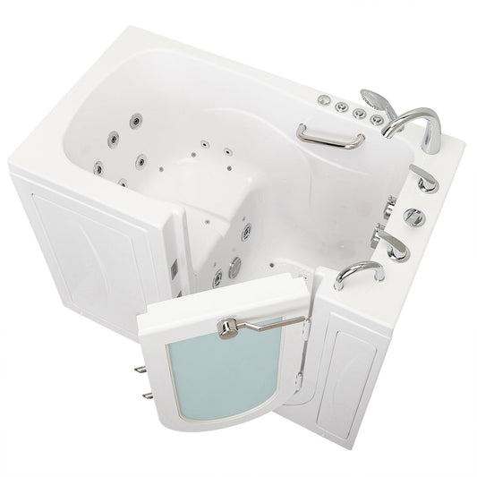 Ella's Bubbles Monaco 32" x 52" White Acrylic Air and Hydro Massage Walk-In Bathtub With 5-Piece Fast Fill Faucet, 2" Dual Drain and Left Outward Swing Door
