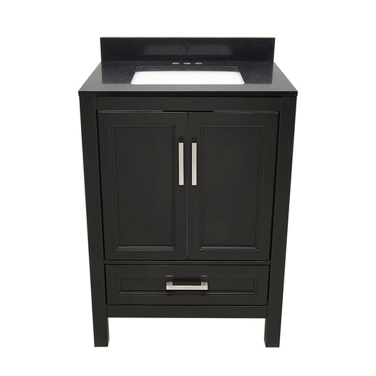 Ella’s Bubbles Nevado 25" Espresso Bathroom Vanity With Galaxy Black Quartz Stone Top With Backsplash and Sink