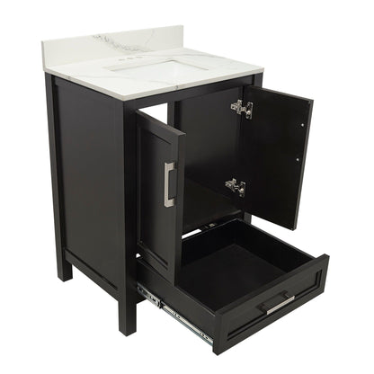 Ella’s Bubbles Nevado 25" Espresso Bathroom Vanity With Galaxy White Quartz Stone Top With Backsplash and Sink