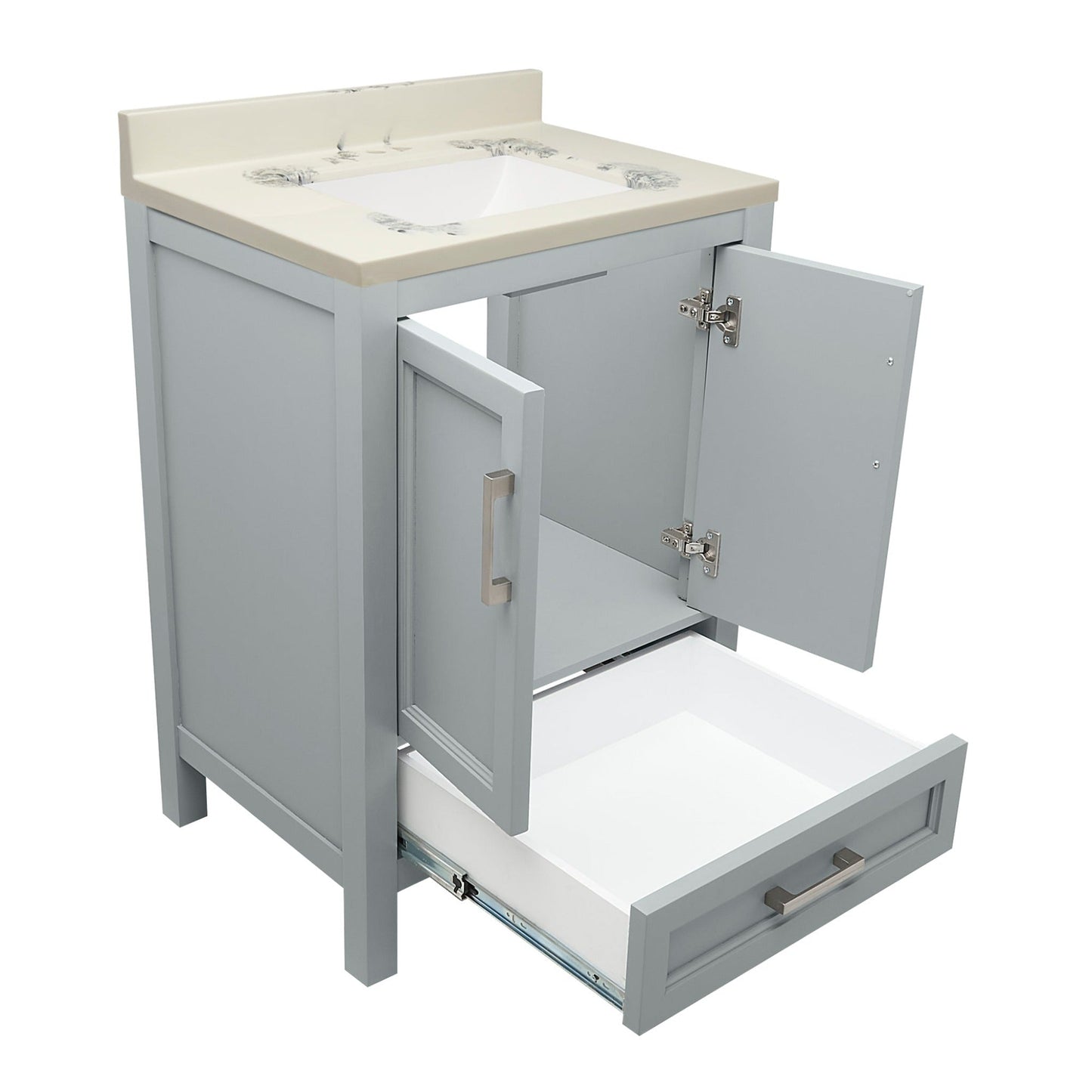 Ella’s Bubbles Nevado 25" Gray Bathroom Vanity With Carrara White Cultured Marble Top With Backsplash and Sink