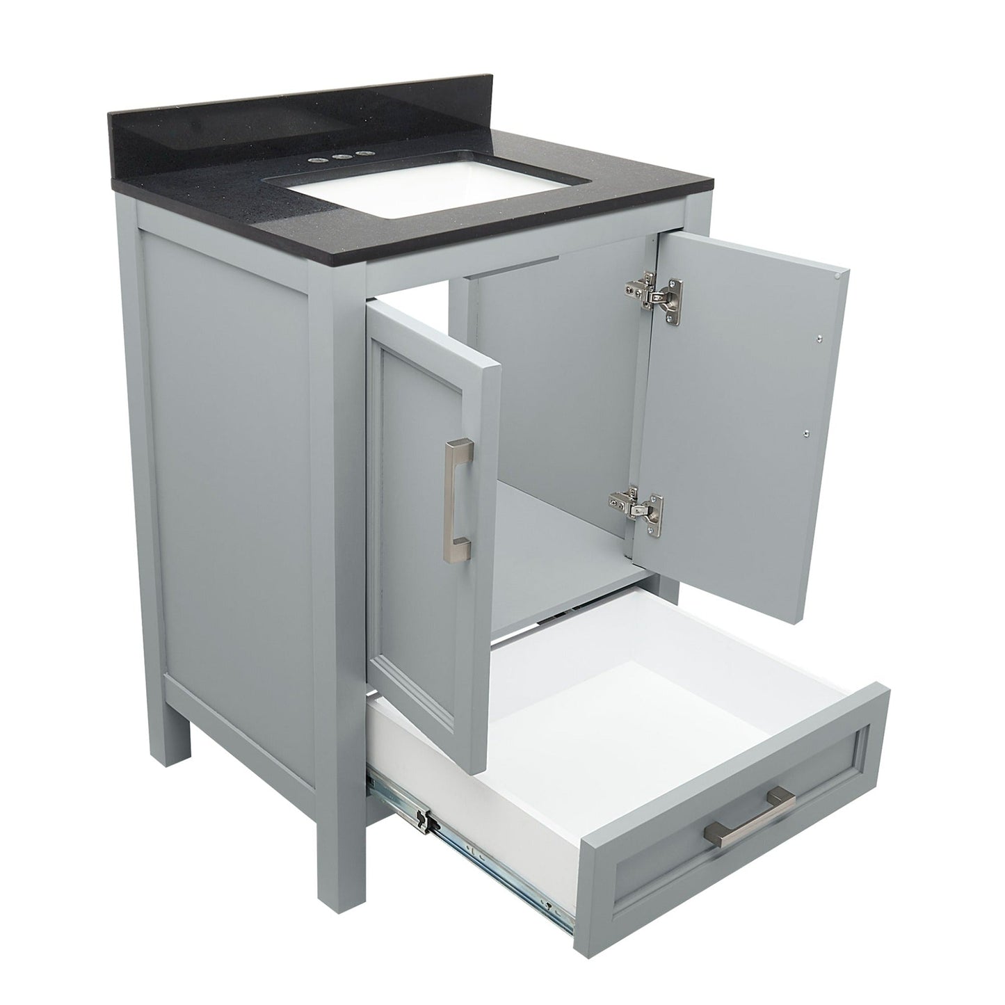 Ella’s Bubbles Nevado 25" Gray Bathroom Vanity With Galaxy Gray Quartz Stone Top With Backsplash and Sink