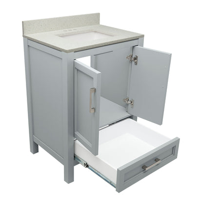 Ella’s Bubbles Nevado 25" Gray Bathroom Vanity With Galaxy White Quartz Stone Top With Backsplash and Sink