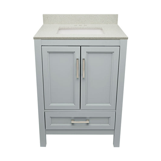 Ella’s Bubbles Nevado 25" Gray Bathroom Vanity With Galaxy White Quartz Stone Top With Backsplash and Sink