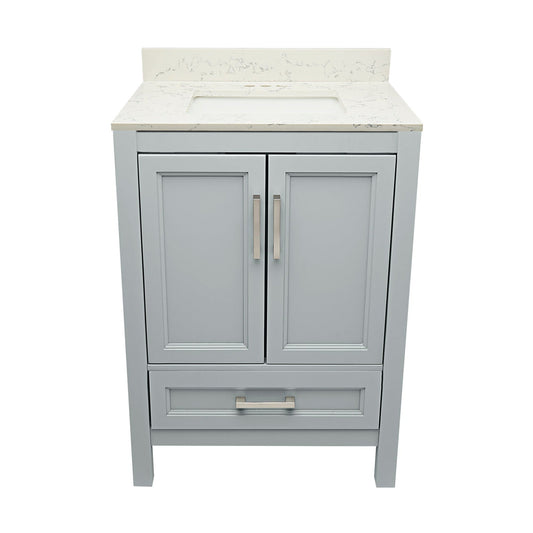 Ella’s Bubbles Nevado 25" Gray Bathroom Vanity With Lyra White Quartz Stone Top With Backsplash and Sink