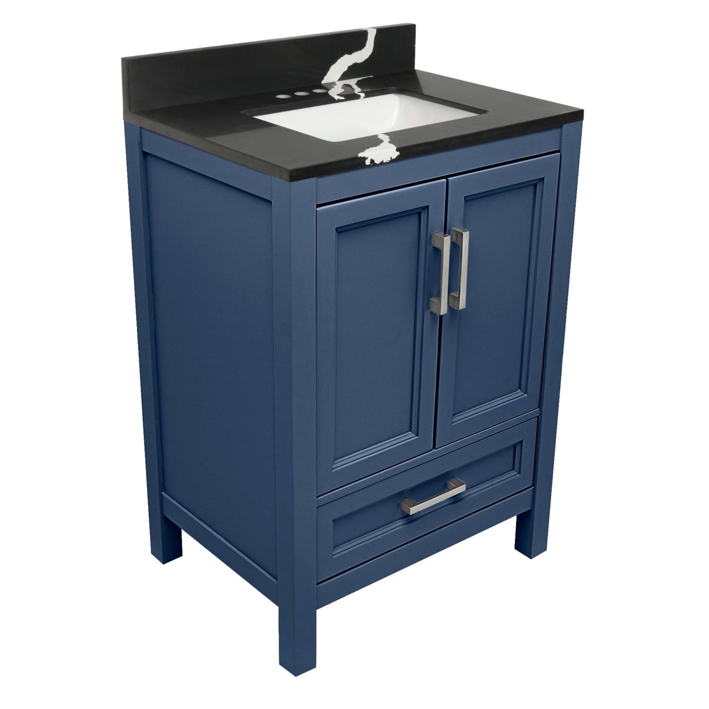 Ella’s Bubbles Nevado 25" Navy Blue Bathroom Vanity With Calacatta Black Quartz Stone Top With Backsplash and Sink