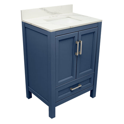 Ella’s Bubbles Nevado 25" Navy Blue Bathroom Vanity With Calacatta White Quartz Stone Top With Backsplash and Sink