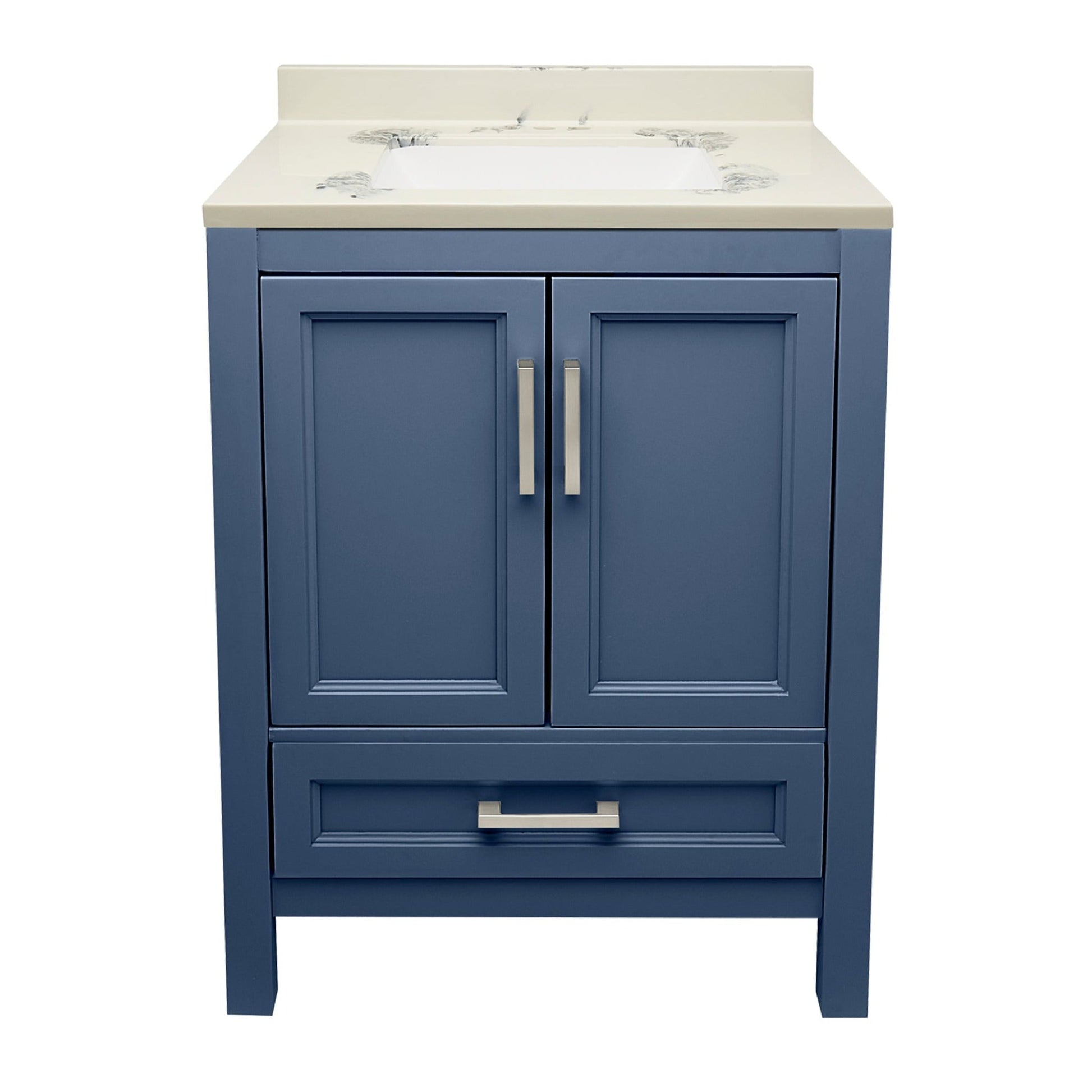 Ella’s Bubbles Nevado 25" Navy Blue Bathroom Vanity With Carrara White Cultured Marble Top With Backsplash and Sink