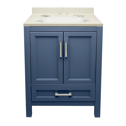 Ella’s Bubbles Nevado 25" Navy Blue Bathroom Vanity With Carrara White Cultured Marble Top With Backsplash and Sink