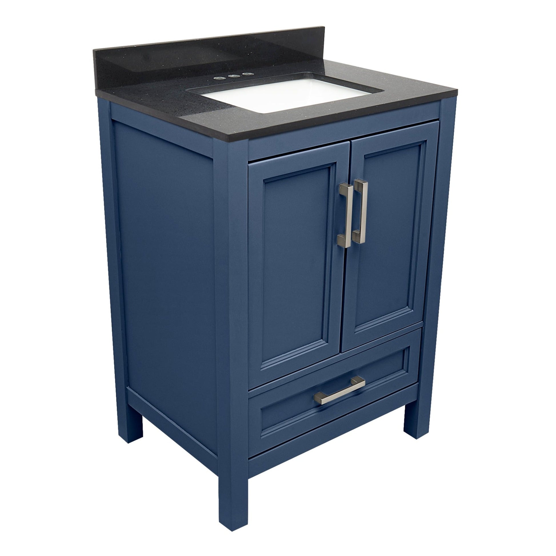 Ella’s Bubbles Nevado 25" Navy Blue Bathroom Vanity With Galaxy Black Quartz Stone Top With Backsplash and Sink