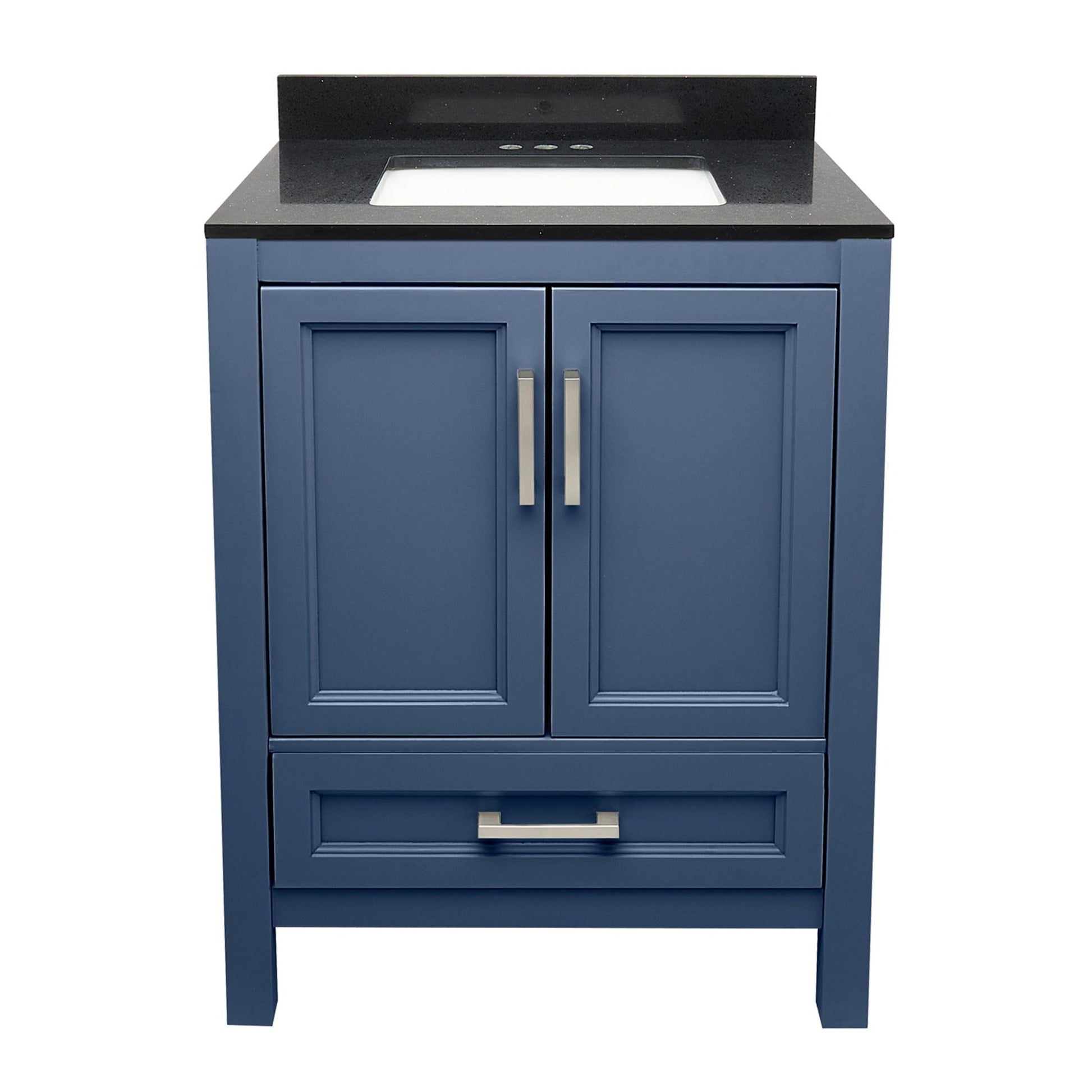 Ella’s Bubbles Nevado 25" Navy Blue Bathroom Vanity With Galaxy Black Quartz Stone Top With Backsplash and Sink