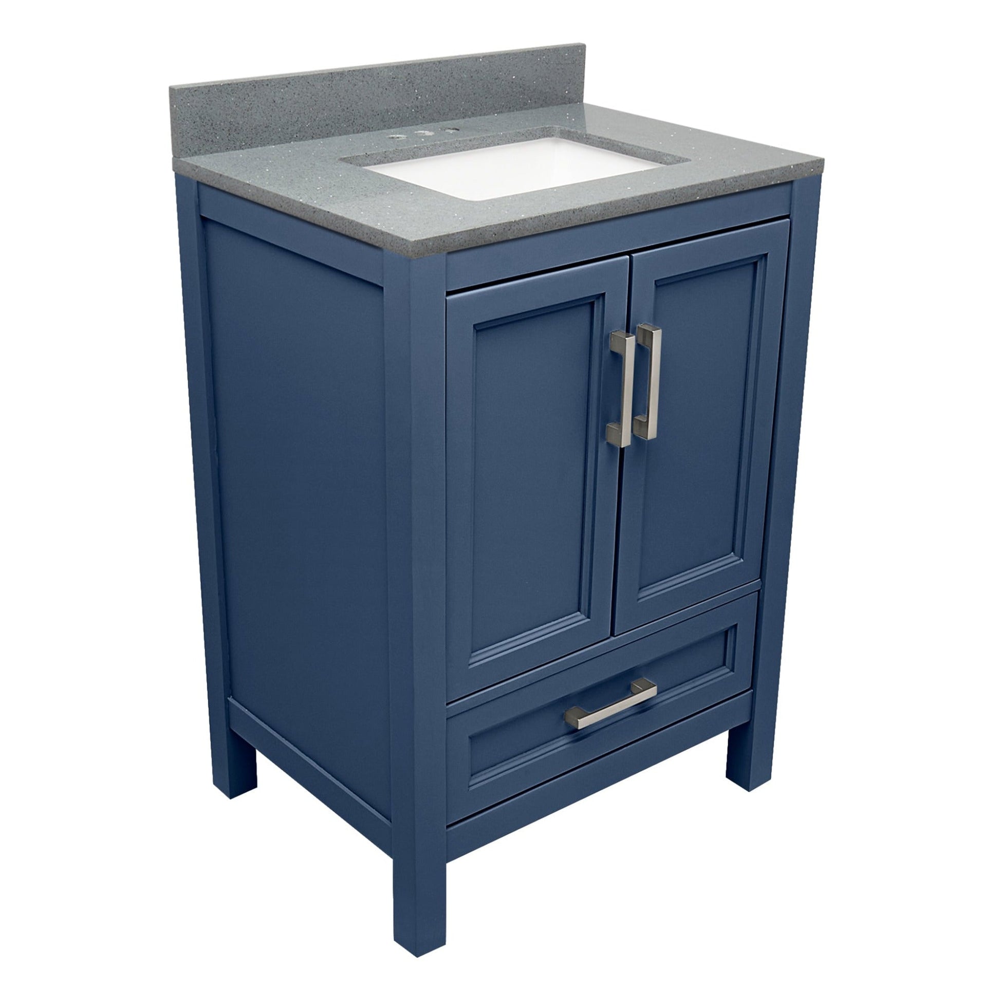 Ella’s Bubbles Nevado 25" Navy Blue Bathroom Vanity With Galaxy Gray Quartz Stone Top With Backsplash and Sink