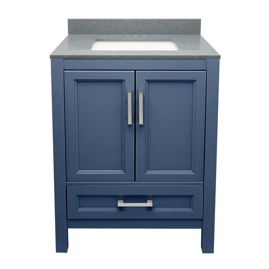 Ella’s Bubbles Nevado 25" Navy Blue Bathroom Vanity With Galaxy Gray Quartz Stone Top With Backsplash and Sink