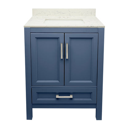 Ella’s Bubbles Nevado 25" Navy Blue Bathroom Vanity With Lyra White Quartz Stone Top With Backsplash and Sink