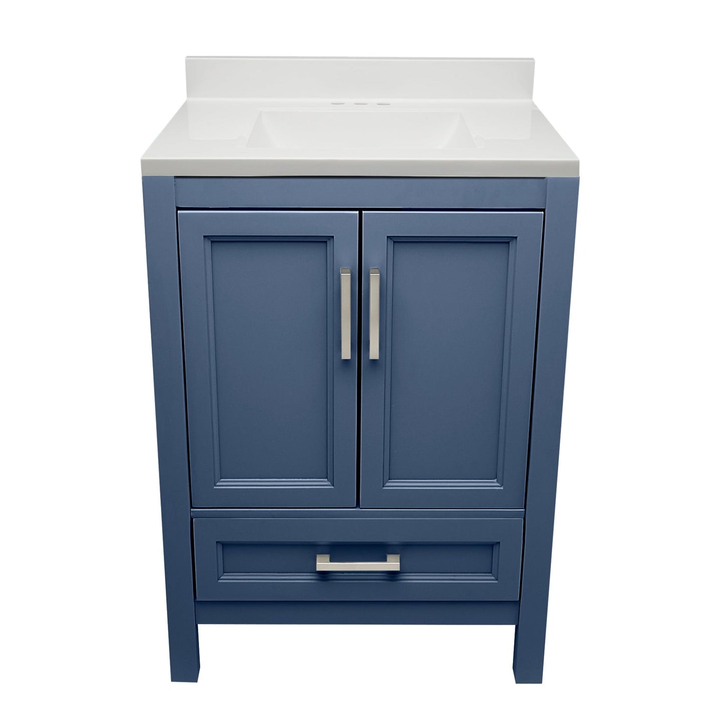 Ella’s Bubbles Nevado 25" Navy Blue Bathroom Vanity With White Cultured Marble Top With White Backsplash and Sink