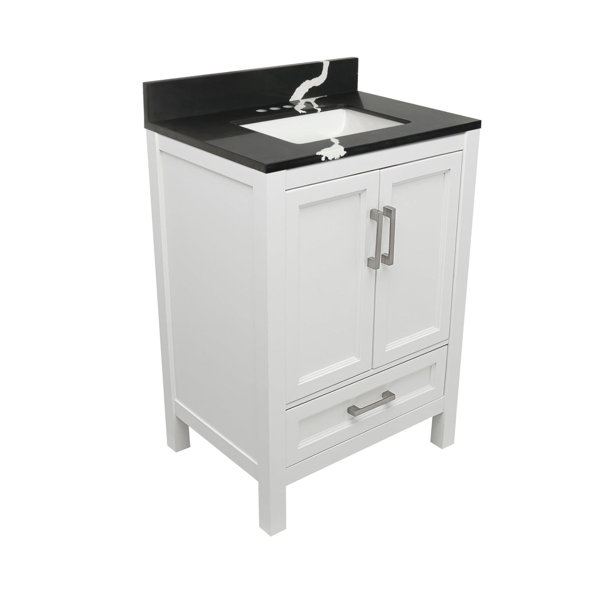 Ella’s Bubbles Nevado 25" White Bathroom Vanity With Calacatta Black Quartz Stone Top With Backsplash and Sink