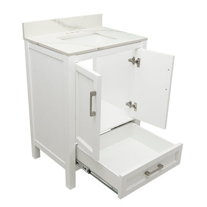 Ella’s Bubbles Nevado 25" White Bathroom Vanity With Calacatta White Quartz Stone Top With Backsplash and Sink