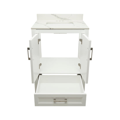 Ella’s Bubbles Nevado 25" White Bathroom Vanity With Calacatta White Quartz Stone Top With Backsplash and Sink