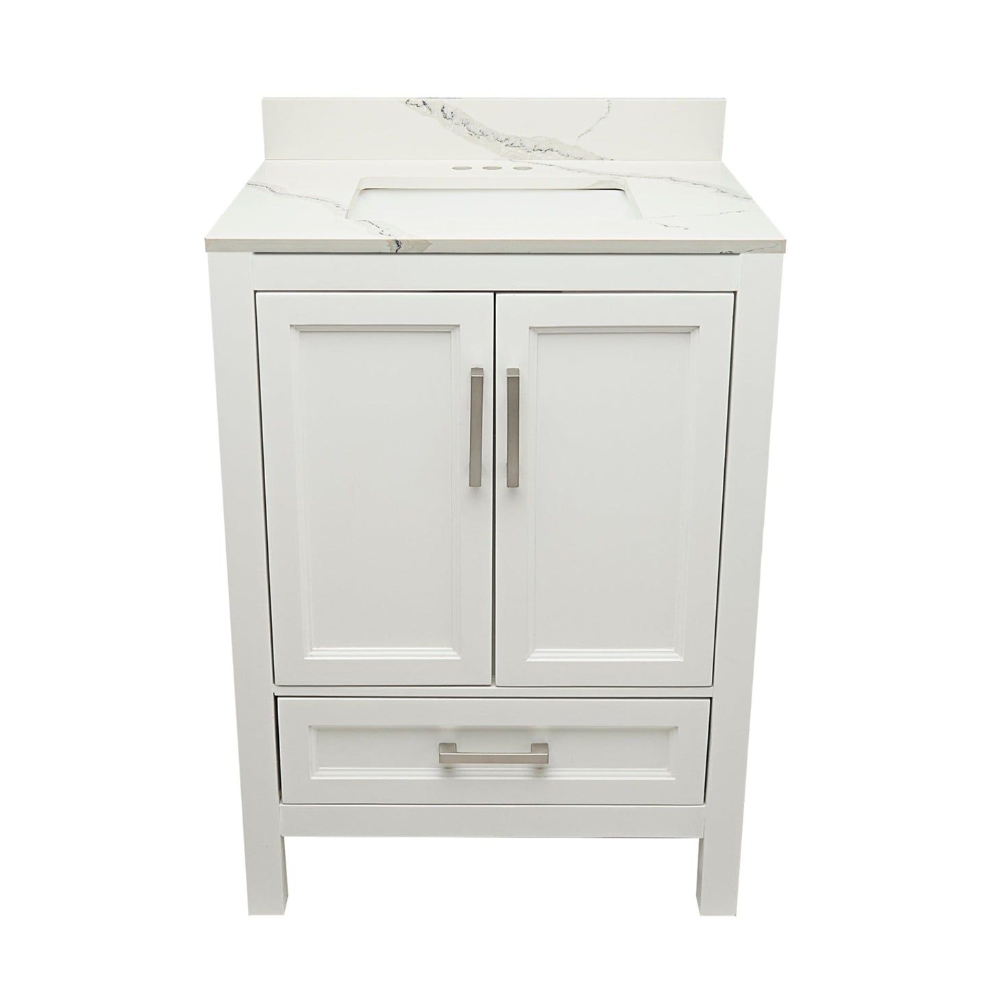 Ella’s Bubbles Nevado 25" White Bathroom Vanity With Calacatta White Quartz Stone Top With Backsplash and Sink