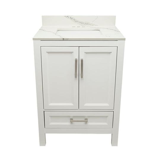 Ella’s Bubbles Nevado 25" White Bathroom Vanity With Calacatta White Quartz Stone Top With Backsplash and Sink