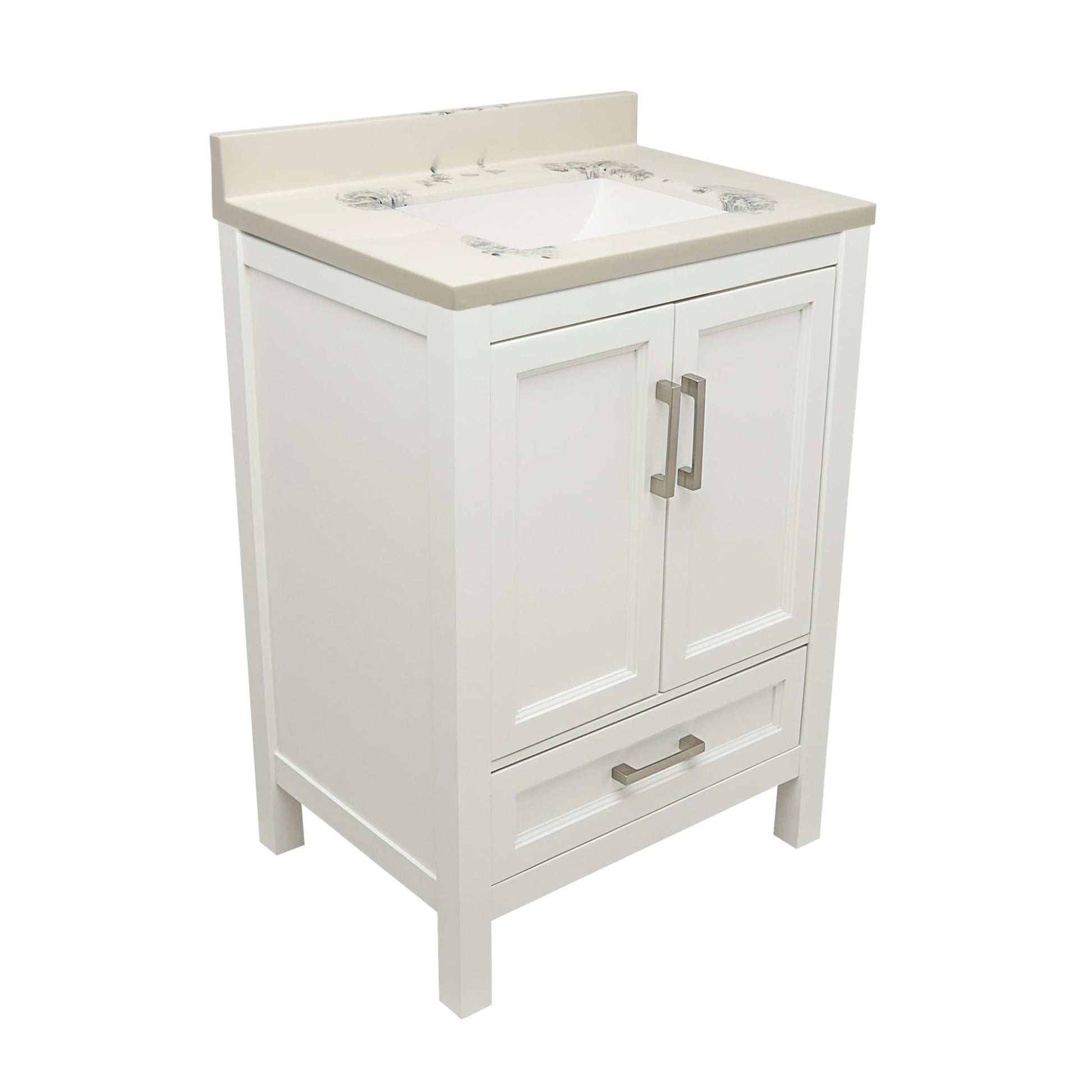 Ella’s Bubbles Nevado 25" White Bathroom Vanity With Carrara White Cultured Marble Top With Backsplash and Sink