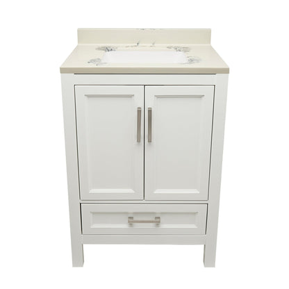 Ella’s Bubbles Nevado 25" White Bathroom Vanity With Carrara White Cultured Marble Top With Backsplash and Sink