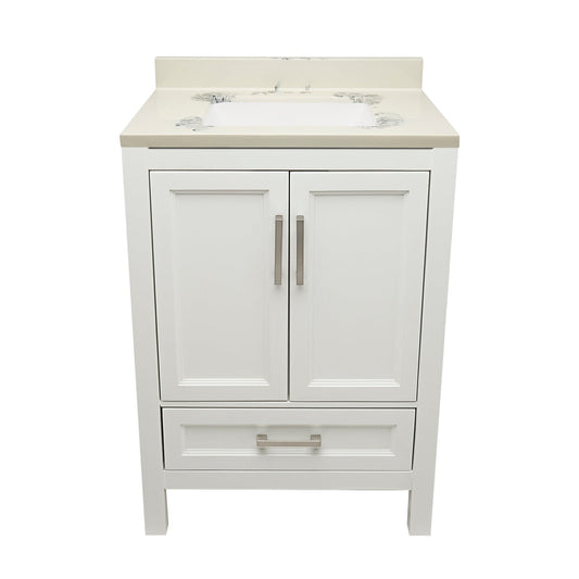 Ella’s Bubbles Nevado 25" White Bathroom Vanity With Carrara White Cultured Marble Top With Backsplash and Sink