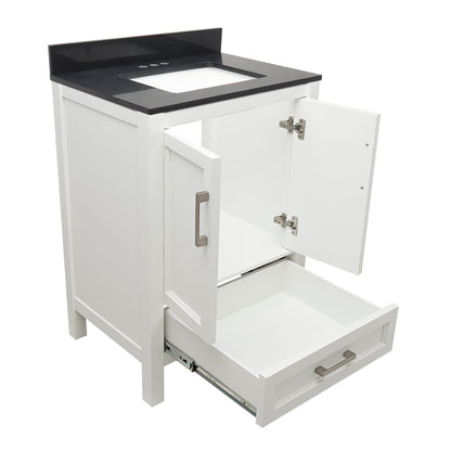 Ella’s Bubbles Nevado 25" White Bathroom Vanity With Galaxy Black Quartz Stone Top With Backsplash and Sink