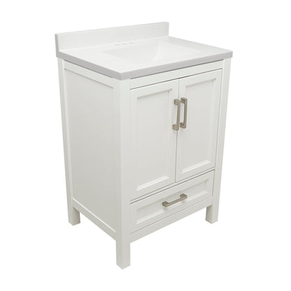 Ella’s Bubbles Nevado 25" White Bathroom Vanity With White Cultured Marble Top With White Backsplash and Sink