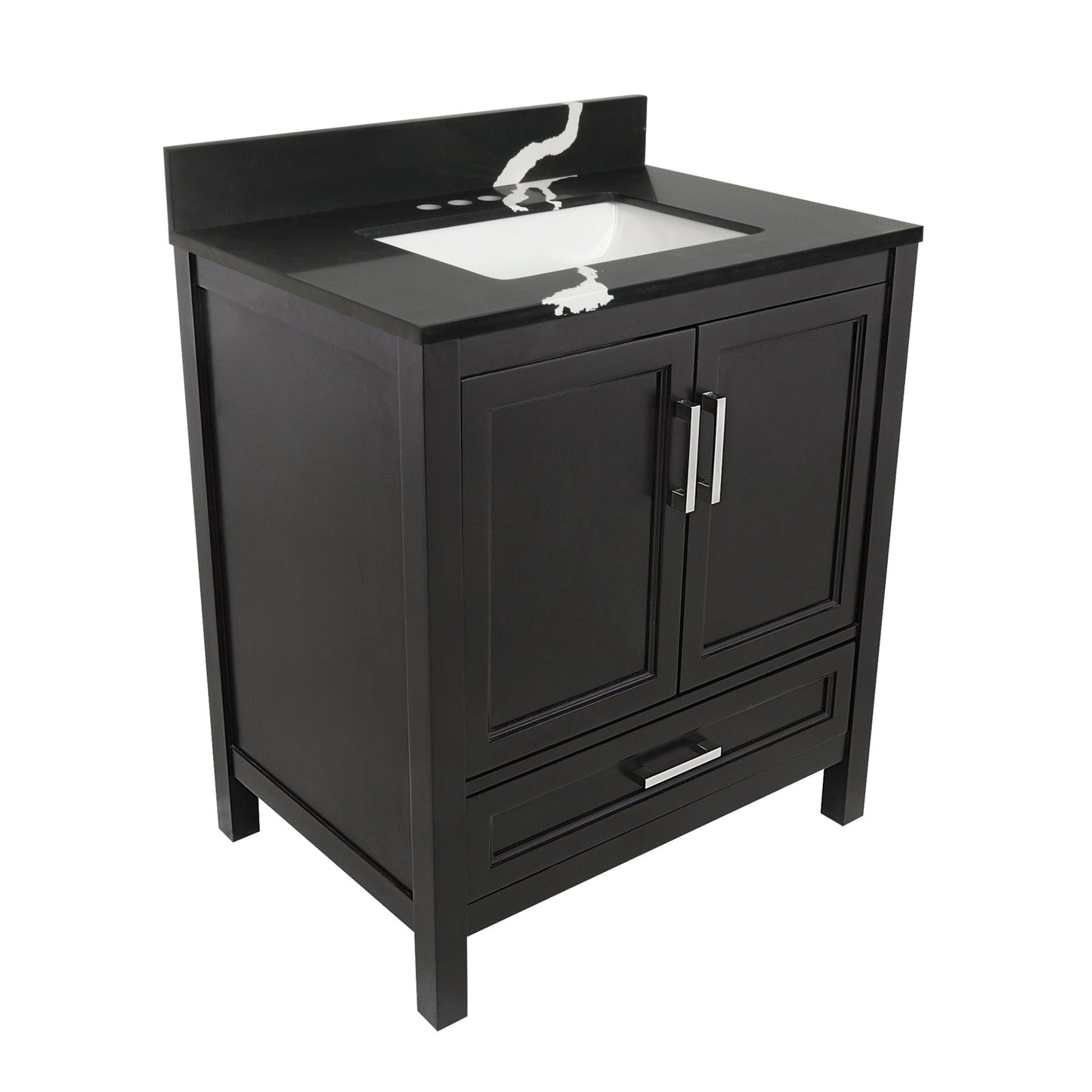 Ella’s Bubbles Nevado 31" Espresso Bathroom Vanity With Calacatta Black Quartz Stone Top With Backsplash and Sink