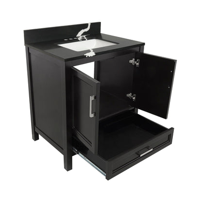 Ella’s Bubbles Nevado 31" Espresso Bathroom Vanity With Calacatta Black Quartz Stone Top With Backsplash and Sink