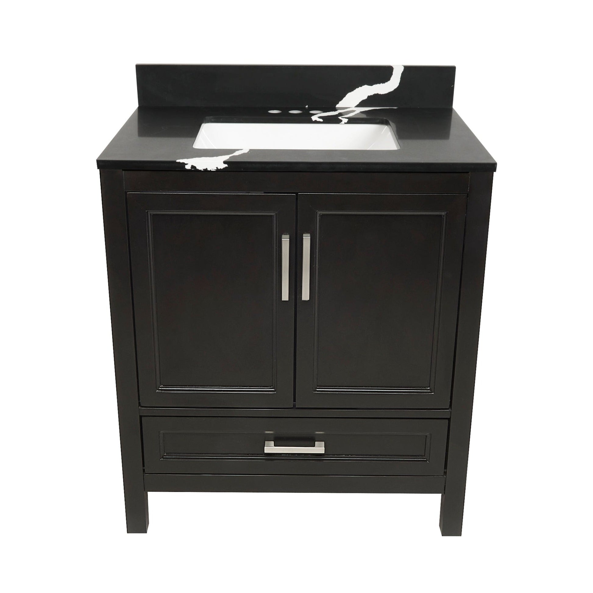 Ella’s Bubbles Nevado 31" Espresso Bathroom Vanity With Calacatta Black Quartz Stone Top With Backsplash and Sink