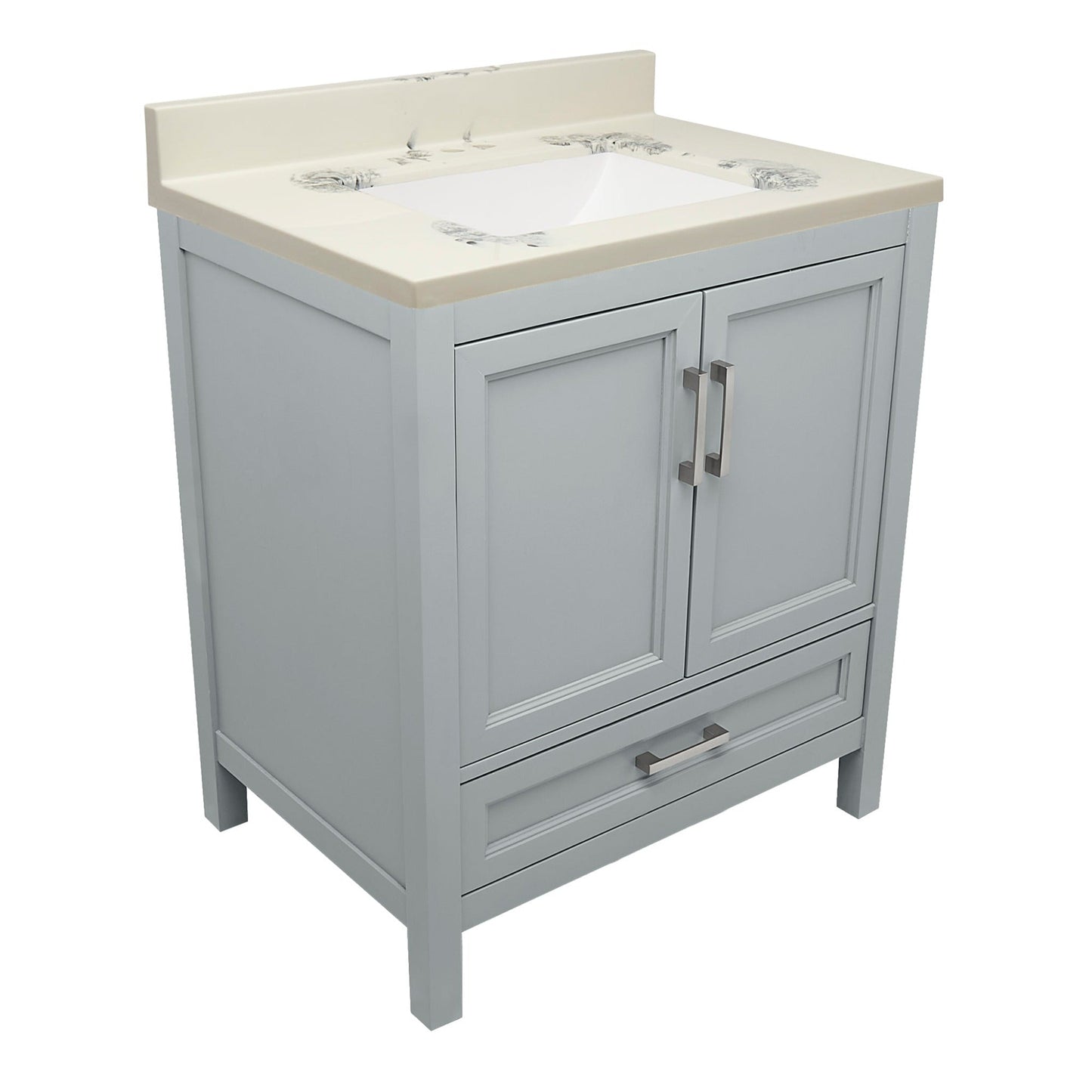 Ella’s Bubbles Nevado 31" Gray Bathroom Vanity With Carrara White Cultured Marble Top With Backsplash and Sink