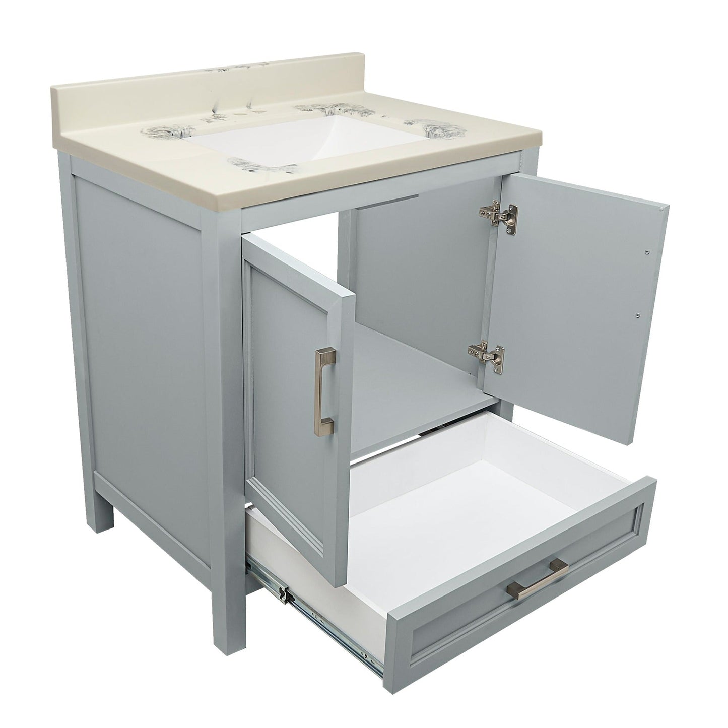 Ella’s Bubbles Nevado 31" Gray Bathroom Vanity With Carrara White Cultured Marble Top With Backsplash and Sink