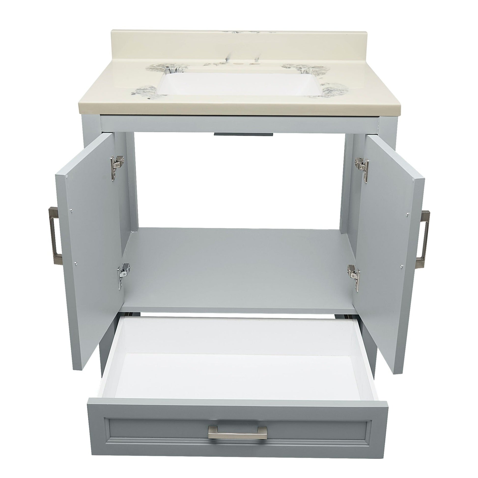 Ella’s Bubbles Nevado 31" Gray Bathroom Vanity With Carrara White Cultured Marble Top With Backsplash and Sink